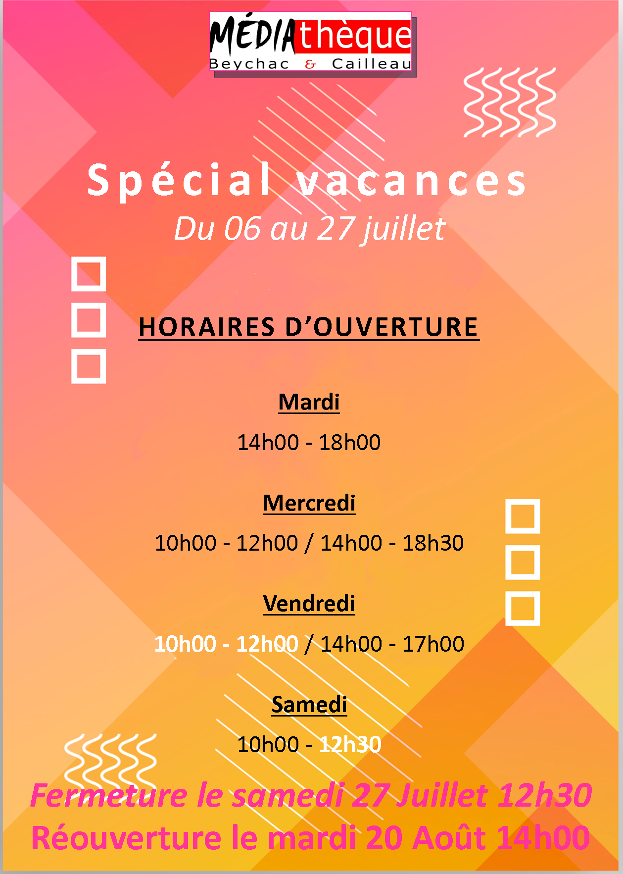 Médiathèque : Horaires et Fermeture